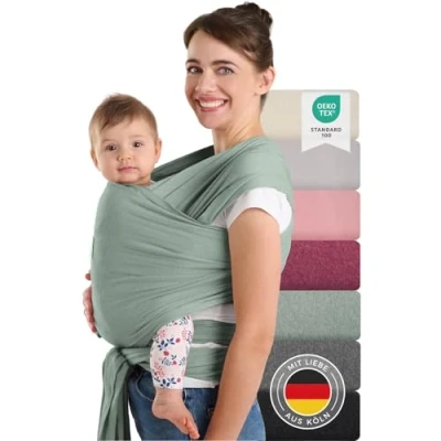 Abbildung von Laleni Tragetuch Baby neugeboren bis 15 kg aus weicher Baumwolle Babytrage Neugeborene ab Geburt OEKO TEX zertifiziertes Kleinkind Wickeltuch mit 5,10 m Länge Babytuch in Grün