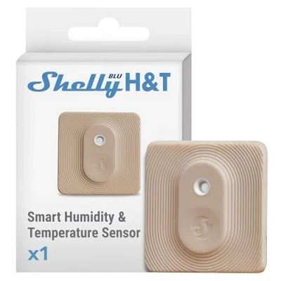 Abbildung von Shelly Blu H&amp;T Mocha Bluetooth gesteuerter Temperatur und Luftfeuchtigkeitssensor Spritzwassergeschützter Staubdichter Schutzklasse IP54 iOS Android App Verschlüsselung