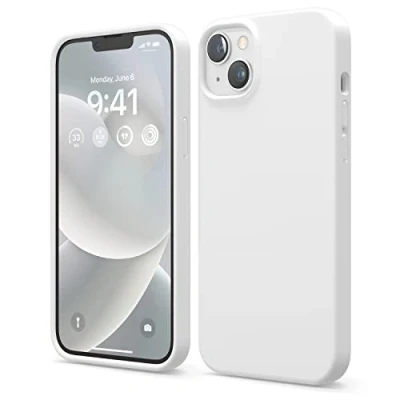 Abbildung von elago Schutzhülle für iPhone 14 Plus, Flüssigsilikon, Ganzkörper Schutzhülle, stoßfest, schlanke Handyhülle, kratzfestes, weiches Mikrofaserfutter, 17 cm (6,7 Zoll), Weiß