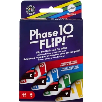 Abbildung von Mattel Spiele Phase 10 Flip Kartenspiel, Kartenspiel für die ganze Familie mit beidseitig bedruckten Karten, speziellen Farbphasen 2 bis 6 Spieler, HYN12