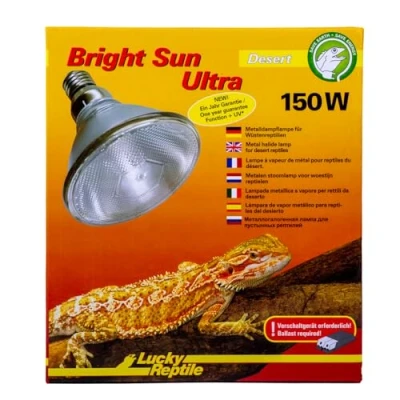 Abbildung von Lucky Reptile Bright Sun Ultra Desert 150 W Metalldampflampe für E27 Fassungen Tageslichtlampe große Terrarien Wärmelampe mit UVA &amp; UVB Strahlung UV Lampe Wüstenreptilien