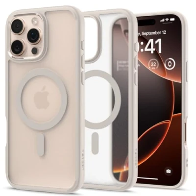 Abbildung von Spigen für iPhone 16 Pro Max Hülle [Verbesserte Magnestärke] Ultra Hybrid MagFit Case Handyhülle Kompatibel mit MagSafe Frost Natural Titanium