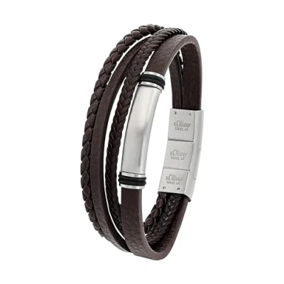 Abbildung von s.Oliver Armband für Herren, Gravierbar, Leder / Edelstahl, Braun, Länge: 20 21,5 cm