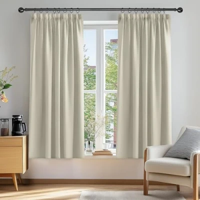 Abbildung von Deconovo Vorhänge Blickdicht Verdunkelungsvorhang Kräuselband Dicke Gardinen Wohnzimmer, 138x117cm(HöhexBreite), Hellbeige, 2er Set
