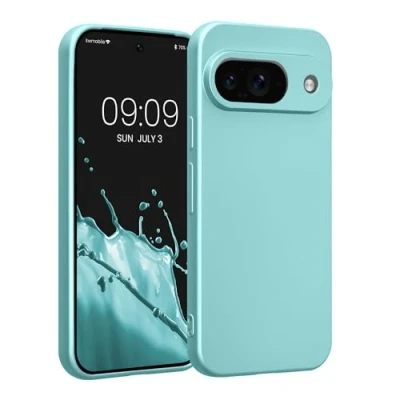 Abbildung von kwmobile Handyhülle kompatibel mit Google Pixel 9 Hülle weiche Silikon Case metallisch schimmernd in Metallic Mintgrün