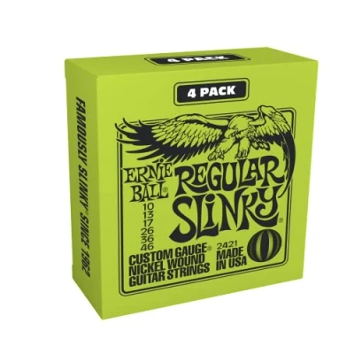 Abbildung von Ernie Ball Regular Slinky Nickel Wound E Gitarrensaiten, 4er Pack,Stärke 10 46
