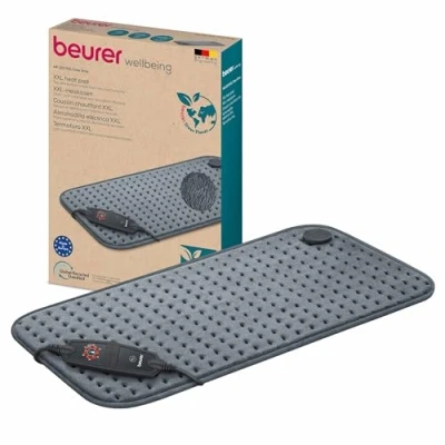 Abbildung von Beurer HK 123 Green Planet Heizkissen, Made in Europe, Ober und Unterseite aus 100% recyceltem Material, kuschelig weich, 60 x 30 cm, 6 Temperaturstufen Abschaltautomatik, maschinenwaschbar, grau