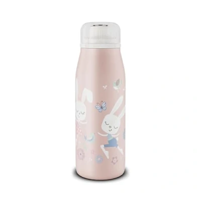 Abbildung von alfi KIDS ISO BOTTLE 350ml, rosa Ballerina Hasen, Isoliertrinkflasche Kinder Edelstahl, absolut dicht mit Drehverschluss, hält 12 Std. heiß, 24 kalt, Trinkflasche für Kohlensäure, BPA frei