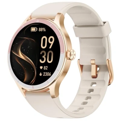 Abbildung von TOOBUR Smartwatch Damen Rund, Schrittzähler &amp; Fitness Uhr für Laufen/Alltag, 100+ Sportmodi, Elegant Frauen Smart Watch Android/iOS Kompatibel, Telefonfunktion mit Anrufe, IP68 Wasserdicht, Beige