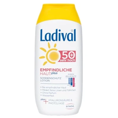 Abbildung von Ladival Empfindliche Haut Plus Sonnenschutz Lotion LSF 50+ Parfümfreie Sonnenlotion ohne Farb und Konservierungsstoffe wasserfest, 200 ml