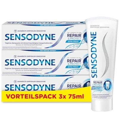 Abbildung von Sensodyne Zahnpasta, Repair* &amp; Protect, Zahncreme für schmerzempfindliche Zähne, 3x 75 ml