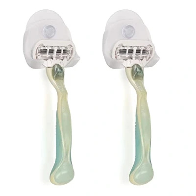 Abbildung von kwmobile 2x Saugnapf Halterung für Rasierer Glas und Fliesen Nassrasierer Halter Set Wand Haken in Weiß