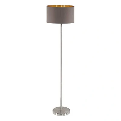 Abbildung von EGLO Stehlampe Maserlo, 1 flammige Textil Stehleuchte, Standleuchte aus Stahl und Stoff, Farbe: Nickel matt, cappuccino, gold, Fassung: E27, inkl. Trittschalter