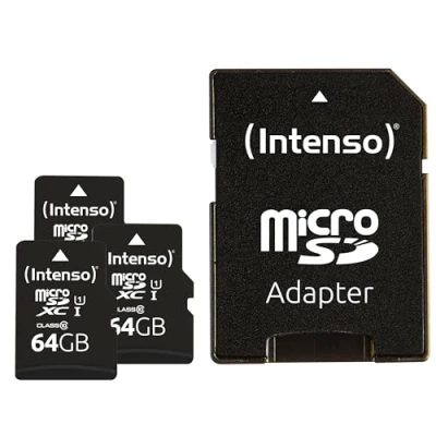 Abbildung von Intenso Premium microSDXC 3er Pack 64GB Class 10 UHS I Speicherkarte inkl. SD Adapter, schwarz: Amazon.de: Computer &amp; Zubehör