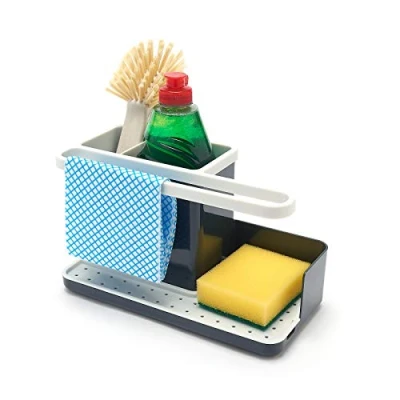 Abbildung von simplywire Spülbecken Caddy Organizer Abnehmbare Auffangschale rutschfest Grau und Weiß