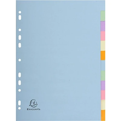 Abbildung von Exacompta 1612E Pastell Register Forever für DIN A4 aus Recyclingkarton 12 teilig volle Höhe 22 x 29,7 cm vollfarbig 2 6 Farben Blauer Engel Pastellcolor Aquarel Trennblätter Trennstreifen
