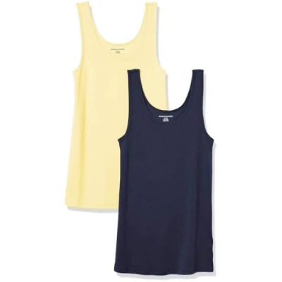 Abbildung von Amazon Essentials Damen Tanktop, Schmale Passform, 2er Pack, Gelb/Marineblau, XS