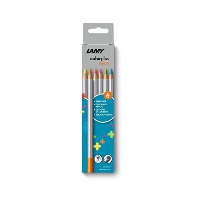 Abbildung von LAMY colorplus neon Farbstifte 506 6er Set: Faltschachtel mit 6 Farbstiften aus massivem Lindenholz ergonomischer Dreieckform Dicke Mine Ø 3,3 mm, Farbstift 7,2 mm