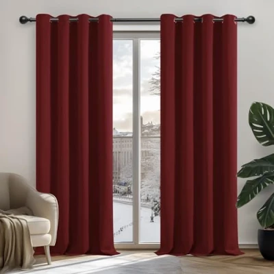 Abbildung von Deconovo Blickdicht Vorhänge Gardinen Verdunkelungsvorhänge Ösen Thermo gegen Kälte Vorhang, 160x107 cm(HöhexBreite), Rot, 2er Set
