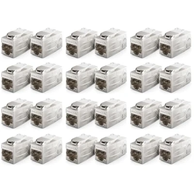Abbildung von deleyCON 24 Stück CAT 7 Kupplung Keystone Metall 2X RJ45 Buchse Verbinder für Patchkabel 600 MHz 10 Gbps LAN DSL Ethernet und Nutzbar als Silber