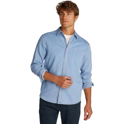 Abbildung von Tommy Jeans Regular FIT Shirt Hemd, Herren, Größe: Small, Denim light