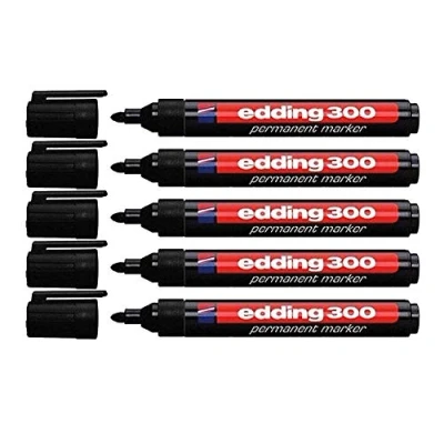 Abbildung von edding 300 Industry Permanent Marker Rundspitze Beschriftung von Karton, Metall, Gummi und Glas, schwarz (1,5 3 mm, 5er Pack) 100263