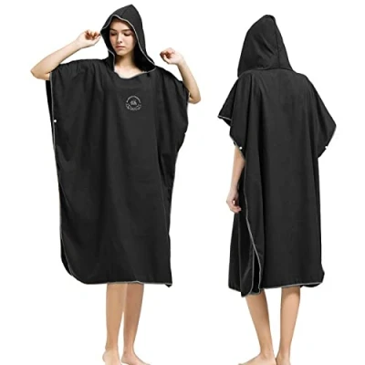 Abbildung von Hiturbo Mikrofaser Handtuch Poncho, Umziehhilfe Strand, Surf Poncho Herren und Damen Changing Robe, Einheitsgröße Warmer Mantel mit Kapuze, Umkleidehilfe Surfen, Schwimmen