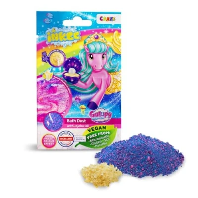 Abbildung von INKEE Galupy Mermaid Badestaub Knisterndes Badesalz Kinder Bunter Badezusatz in pink, blau und lila mit Jojobaöl &amp; Bananenmilch Shake Aroma, 60g Beutel Badespaß für