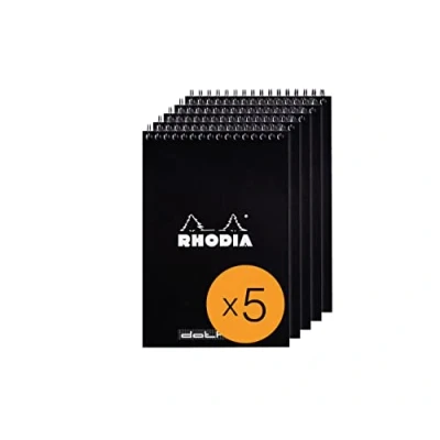 Abbildung von Rhodia 165039C Notizblöcken Notepad, mit Doppelspirale, 80 Blätter Dot Lineatur 80g, Schwarz, 1 Pack (5 Stück )