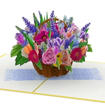 Abbildung von papercrush® Pop Up Karte Blumen „Bunter Blumenkorb“ 3D Blumenkarte für Frau, Freundin &amp; Mutter (Geburtstag, Gute Besserung, Danke, Ich denk an dich), Geburtstagskarte mit Blumenstrauß