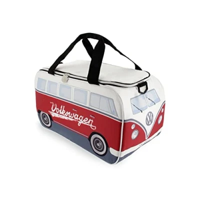 Abbildung von BRISA VW Collection Volkswagen isolierte Kühl Wärme Thermo Picknick Lunch Tasche Box für Lebensmittel im T1 Bulli Bus Design (Weiß &amp; Rot/25 Liter)