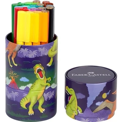 Abbildung von FABER CASTELL 155546 Filzstifte Set Connector Dino, 20er Metallbox, auswaschbar, Malset für Kinder