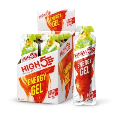 Abbildung von HIGH5 Energy Gel, Energie Gel im schnell zu öffnenden Portionsbeutel, mit natürlichem Fruchtsaft Zitrus Multipack 20 x 40g