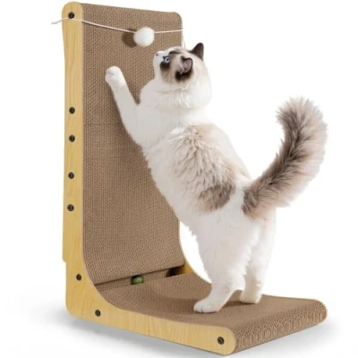 Abbildung von Gimars Hohe 68cm L förmige Kratzbrett Katze mit Ball, Vertikaler kratzpappe für Katzen, Langlebiges Katzenkratzbrett, Katzenspielzeug zum Schutz von Möbeln und Sofas, Groß