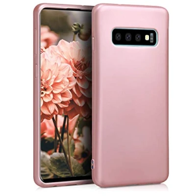 Abbildung von kwmobile Case kompatibel mit Samsung Galaxy S10 Hülle Schutzhülle aus Silikon metallisch schimmernd Handyhülle Metallic Rosegold