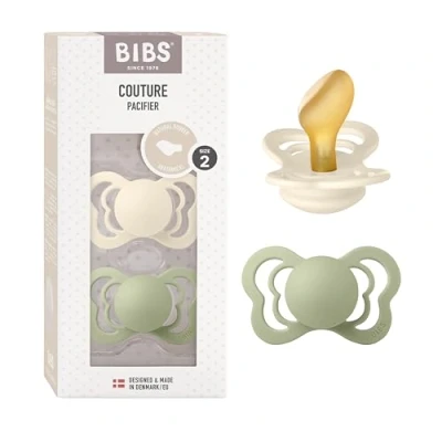 Abbildung von BIBS Couture Schnuller 2er Pack, BPA frei, Kiefergerechte Form. Naturkautschuk/Latex, Hergestellt in Dänemark. 6 18 Monate (2er Pack), Ivory/Sage