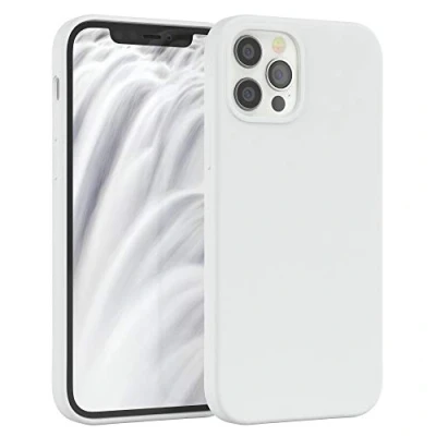 Abbildung von EAZY CASE Premium Silikon Handyhülle kompatibel mit iPhone 12/12 Pro, Slimcover Kameraschutz und Innenfutter, Silikonhülle, Schutzhülle, Bumper, Handy Case, Hülle, Softcase, Weiß