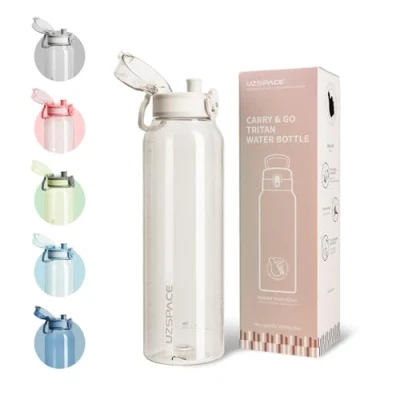 Abbildung von UZSPACE Trinkflasche 1L Sport Wasserflasche, kohlensäure geeignet, auslaufsicher Flasche, spülmaschinenfest, Ein klick Öffnung, BPA frei, Sportflasche für arbiet gym fahrrad fitness wandern