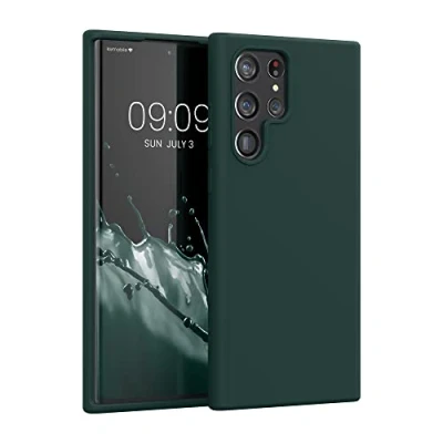 Abbildung von kwmobile Hülle kompatibel mit Samsung Galaxy S22 Ultra Silikon Handy Case Handyhülle weiche Oberfläche kabelloses Laden Moosgrün