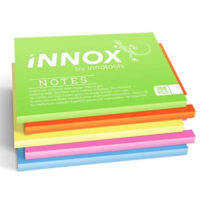 Abbildung von Elektrostatisch selbstklebende Haftnotiz klein Für alle Oberflächen Innovative Sticky Notes ohne Klebstoff von INNOX® Ideen visualisieren, verschieben, strukturieren Bunt, 10x7cm, 500 Blatt