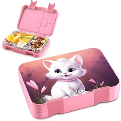 Abbildung von Jarlson® Brotdose Kinder mit Fächern TONI Lunchbox Bento Box auslaufsicher Jausenbox für Kindergarten und Schule Mädchen Jungen Vesperbox Snackbox (KATZE)