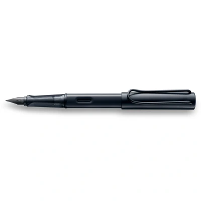 Abbildung von Lamy AL star black Füller Füllhalter mit ergonomischem Griff &amp; schwarzer Stahlfeder in Strichbreite M leichtes Aluminiumgehäuse inkl. Tintenpatrone T 10 blau Rechtshänder