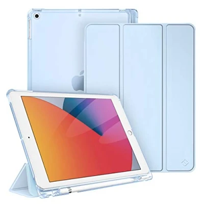 Abbildung von Fintie Hülle für iPad 9. Generation 2021/8. Gen 2020/7. 2019 10.2 Zoll mit Stifthalter, ultradünne leichte Schutzhülle transparenter Rückseite und Auto Schlaf/Wach Funktion, Himmelblau