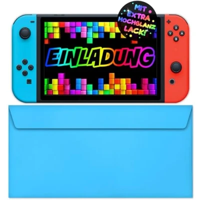 Abbildung von VULAVA 12x Gaming EINLADUNGSKARTEN KINDERGEBURTSTAG Junge Mädchen + Umschläge die Gamepad PARTY Karten sind Gamer Einladung für Jungen Kinder GEBURTSTAG VIDEOSPIEL ZOCKEN