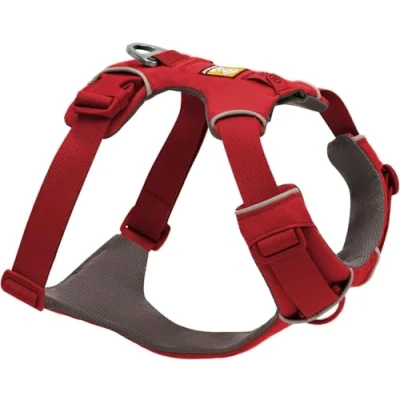 Abbildung von Ruffwear Front Range Hundegeschirr, reflektierendes Y Geschirr, verstellbares, bequem gepolstertes Alltagsgeschirr für Spaziergänge und Hunderennen, 2 Leinenbefestigungen V Ring, Red Canyon M