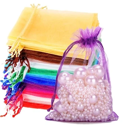 Abbildung von G2PLUS 100 Stück Bunt Organzasäckchen, 10x15 CM Geschenk Organzabeutel, Hochzeit Organza Beutelchen mit Kordelzug Sie als Bonbonsbeutel, Schmuckbeutel, Geschenkbeutel