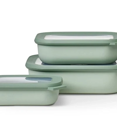 Abbildung von Mepal Cirqula Multischüssel Set 3teilig rechteckig Nordic sage 500, 1000, 2000 ml Verwendbar als Vorratdose, Kühlschrankdose, Gefrierdose, Mikrowellegeschirr &amp; Servierschale mit Deckel
