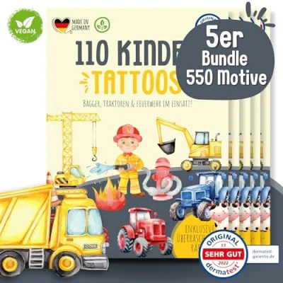 Abbildung von MeinBaby123 550 hautfreundliche Kinder Tattoos mit Baggern, Bagger Tattoo Kinder, Kindertattoos zum Aufkleben, vegan &amp; made in Germany (5x Fahrzeuge)
