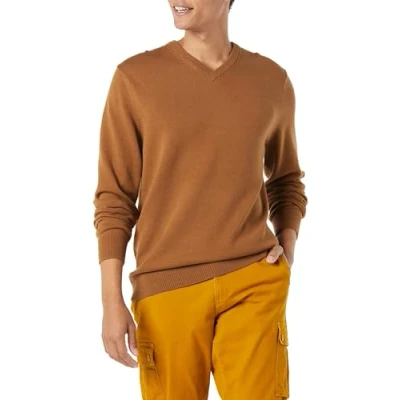 Abbildung von Amazon Essentials Herren Pullover mit V Ausschnitt (in Übergröße erhältlich), Toffee Braun, M