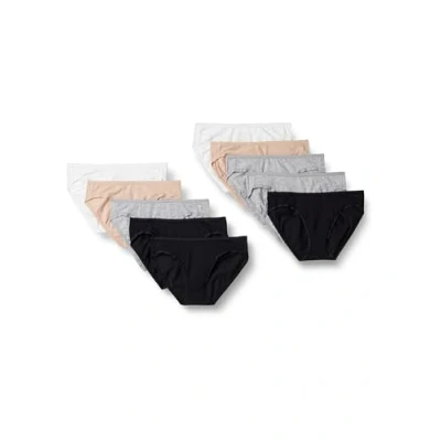 Abbildung von Amazon Essentials Damen Bikinihose aus Baumwolle (in Übergröße erhältlich), 10er Pack, Grau Meliert/Hellrosa/Schwarz/Weiß, 42